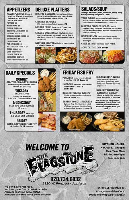 Flagstone Bar and Grill Menu in Appleton Wisconsin